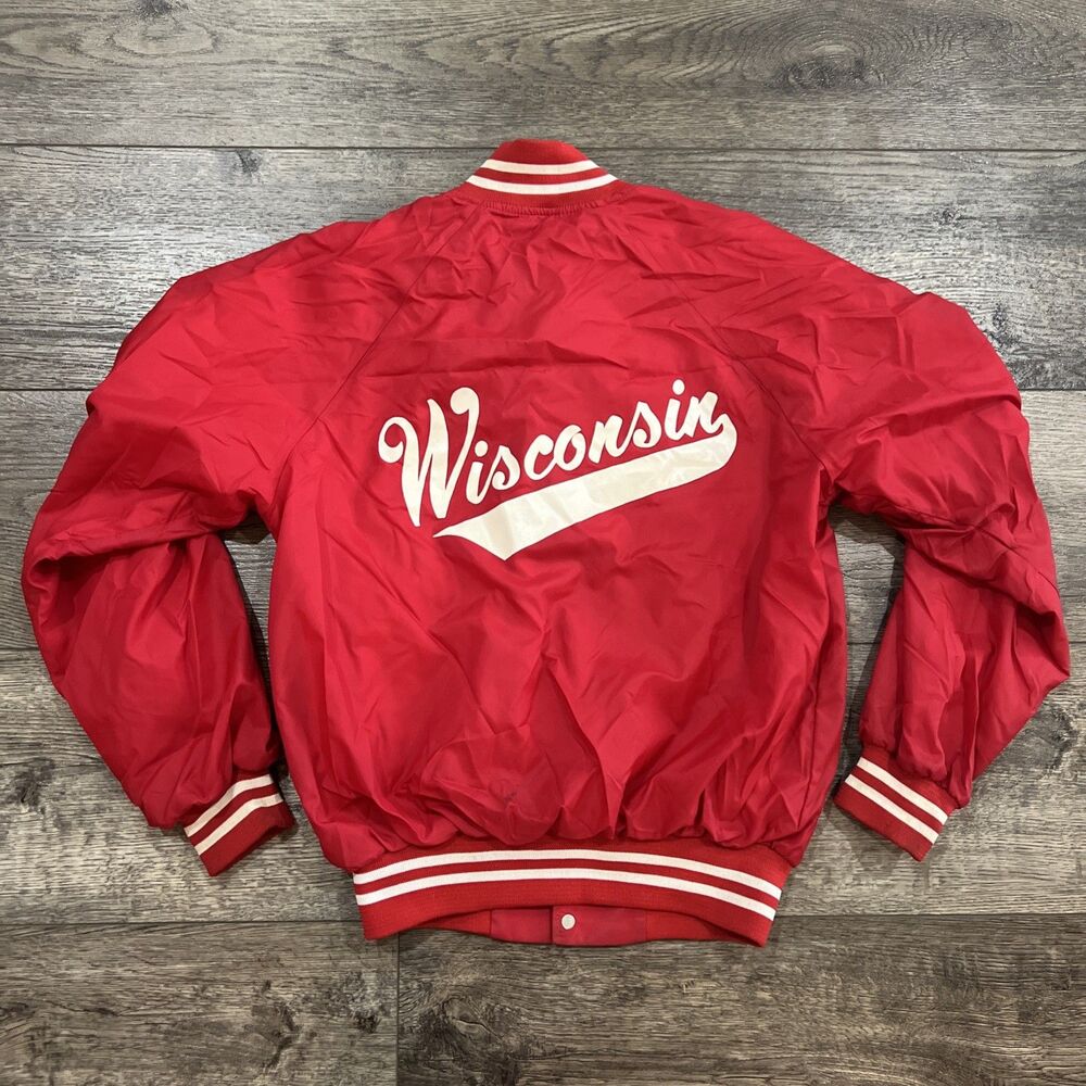 Vintage 70s Wisconsin Badgers Satin Varsity Jacket Red Vintage Medium